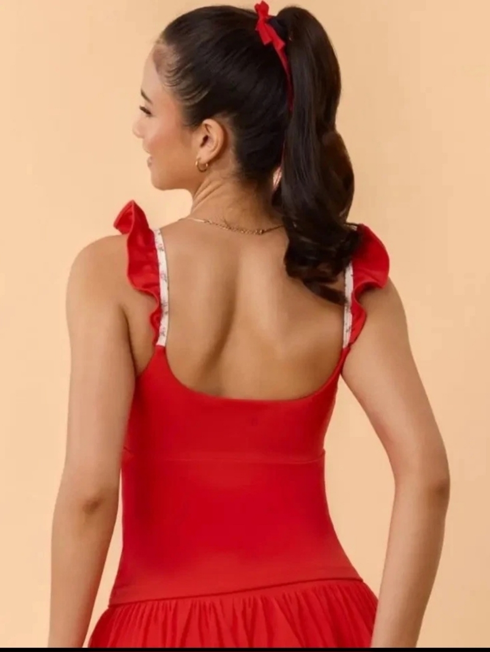 Blogilates Women's Ruffle Lace Up Tank Top - Red - Picture 2 of 5